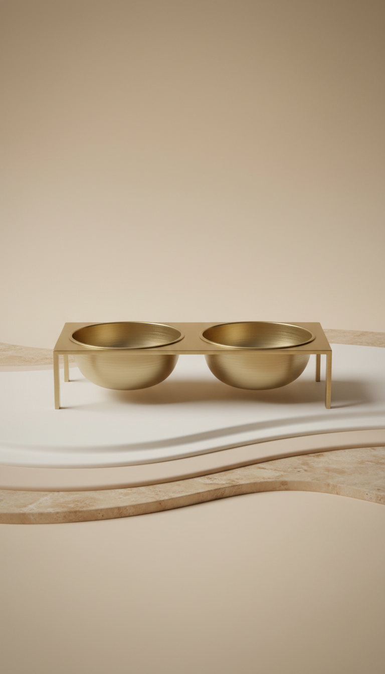 Brushed Brass Pet Food Bowl Set
