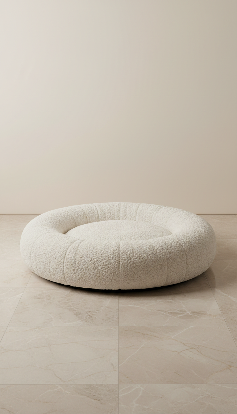 Boucle Cat Bed in Cream Linen